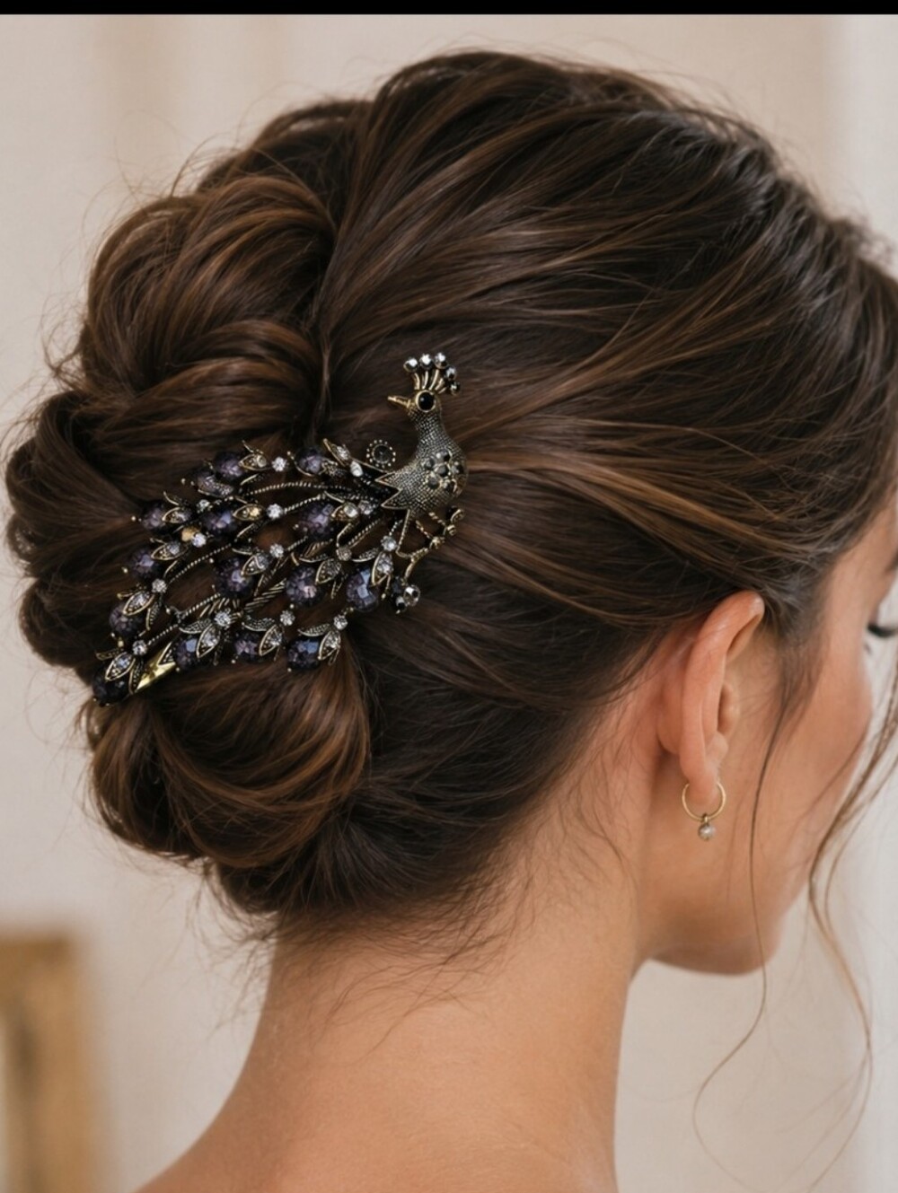 Vintage Style Peacock Rhinestone Alligator Hair Clip Lavender Purple 5"